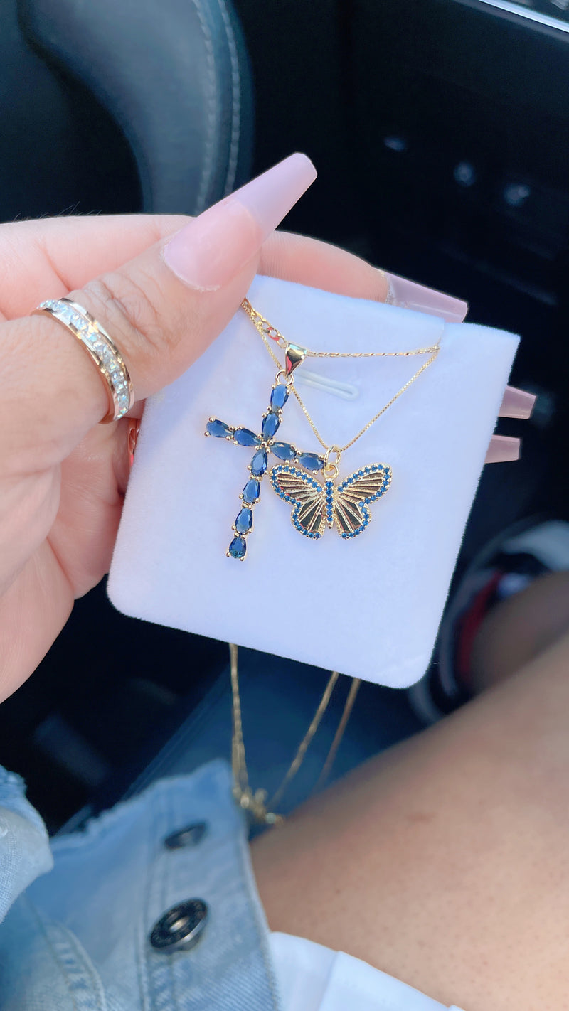 Conjunto de collar de mariposa azul marino