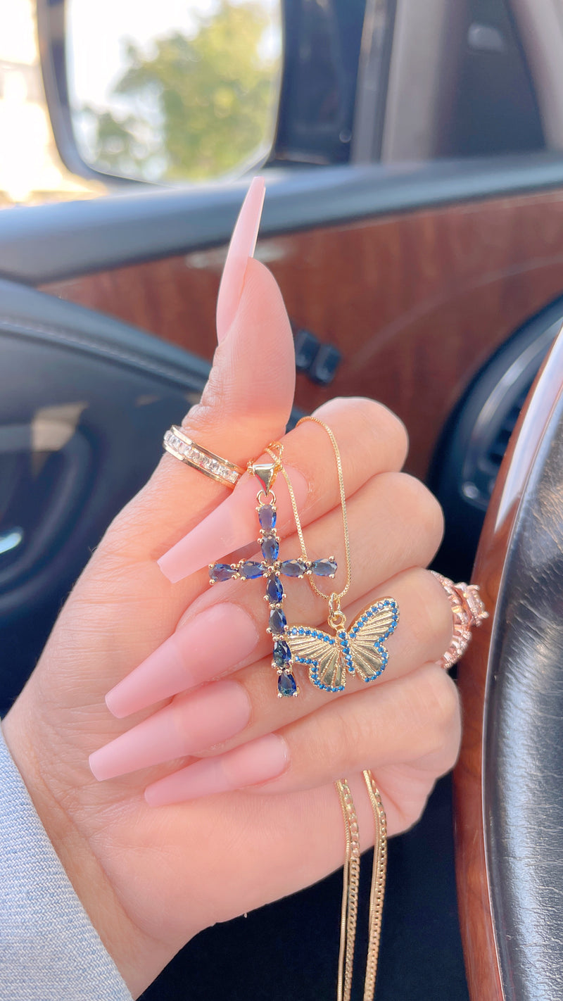 Conjunto de collar de mariposa azul marino