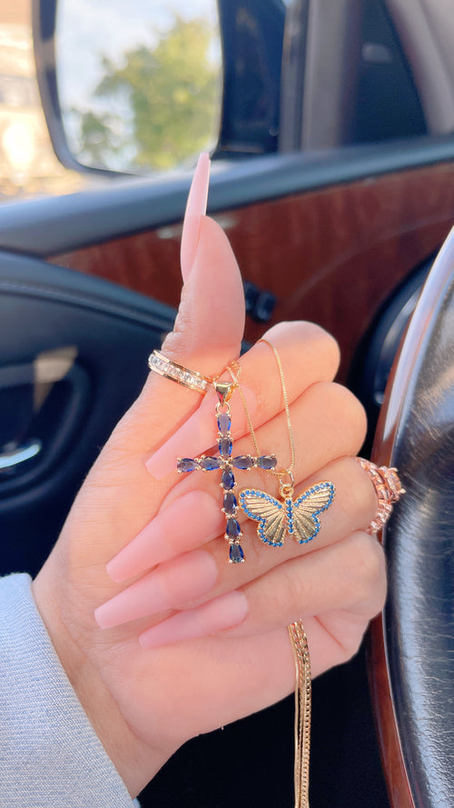 Navy Blue Butterfly Necklace Set