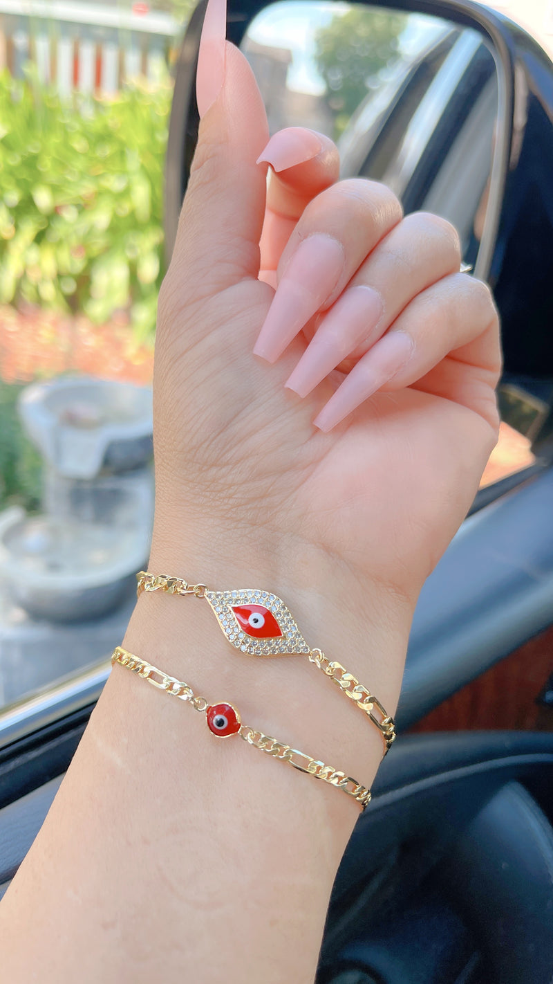 Figaro Red Evil Eye Bracelet