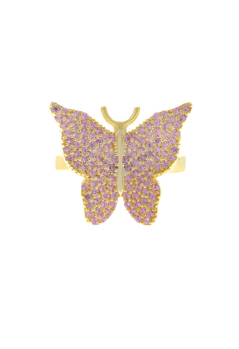 Pink Paved Butterfly Ring