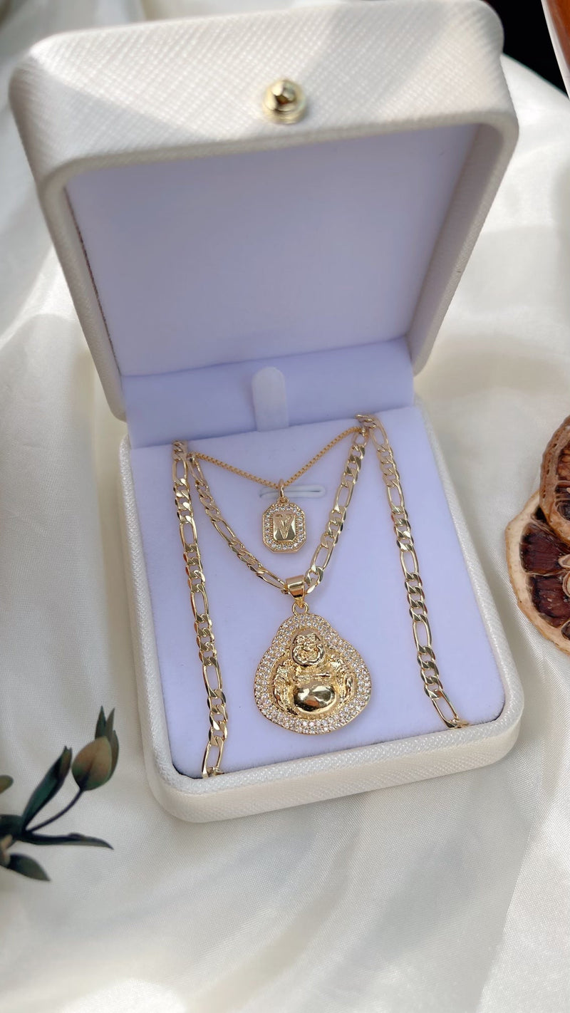 Initial Buddha Necklace Set