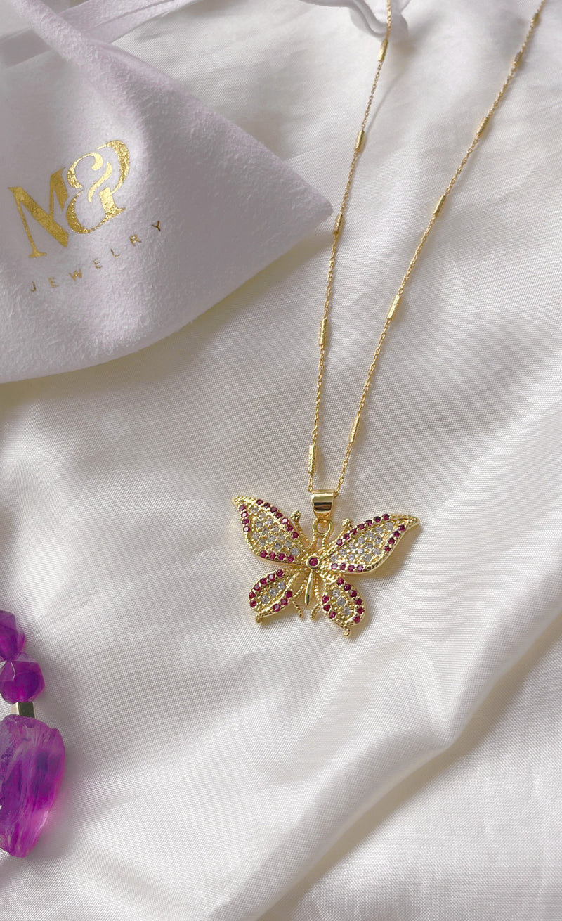 conjunto de collar de mariposa de oro