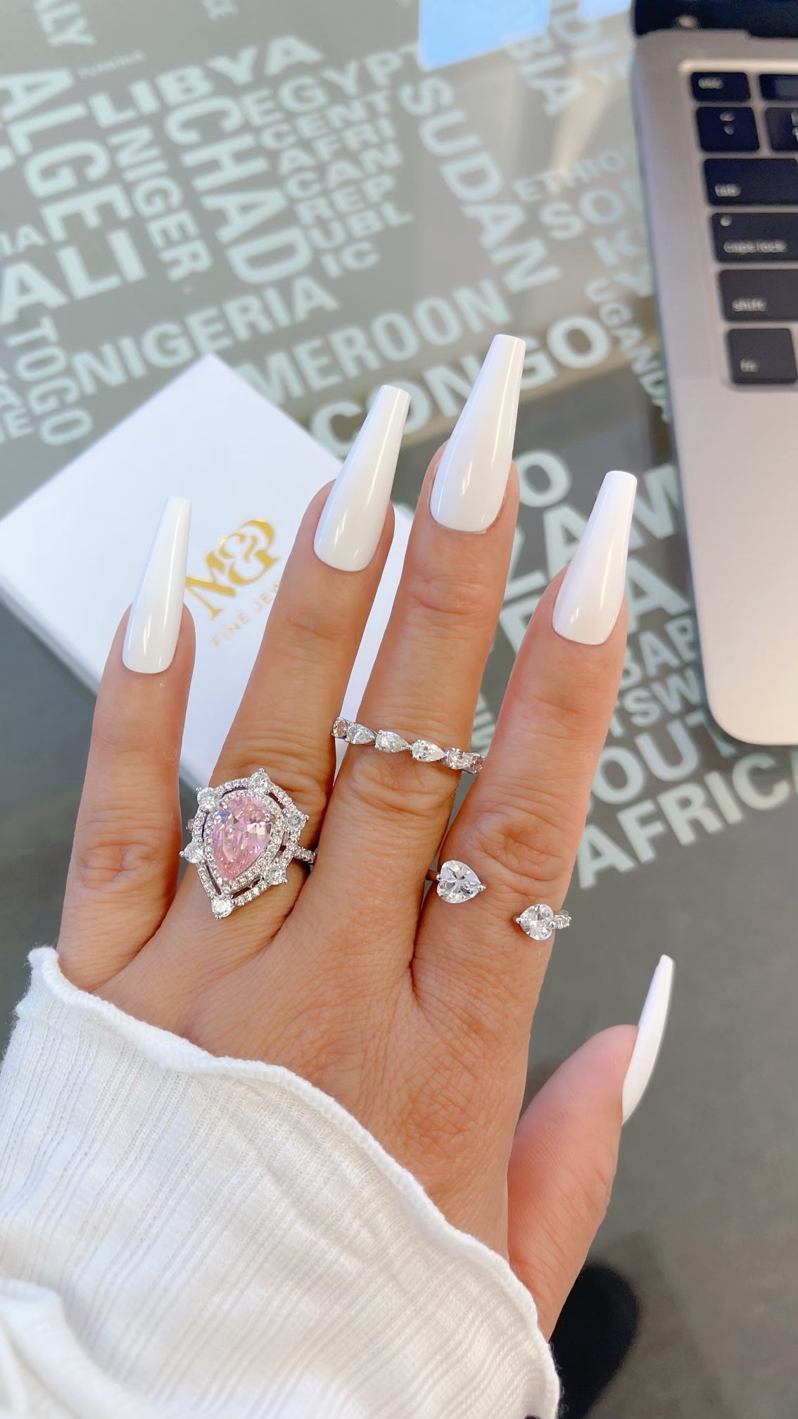 5A Silver Pink Tear Drop Ring