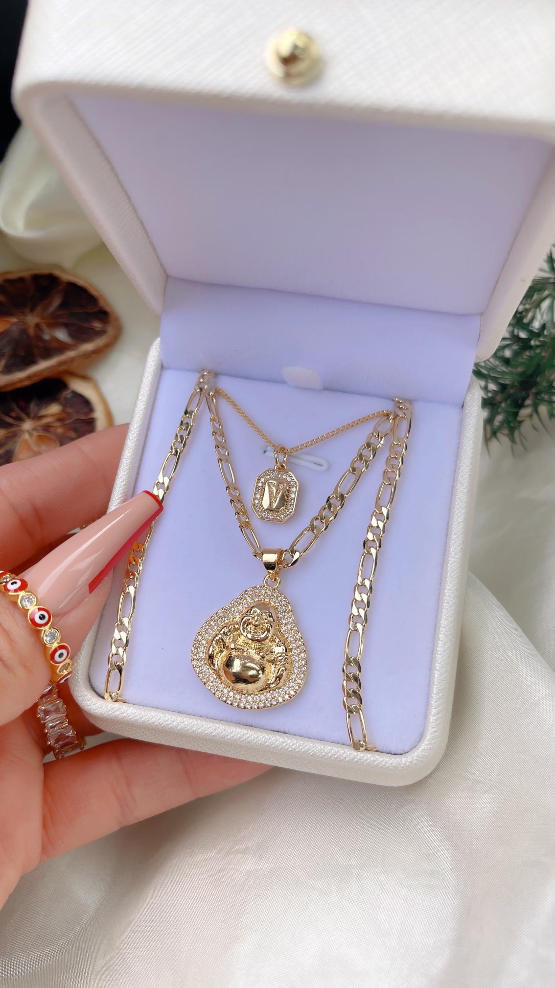 Initial Buddha Necklace Set