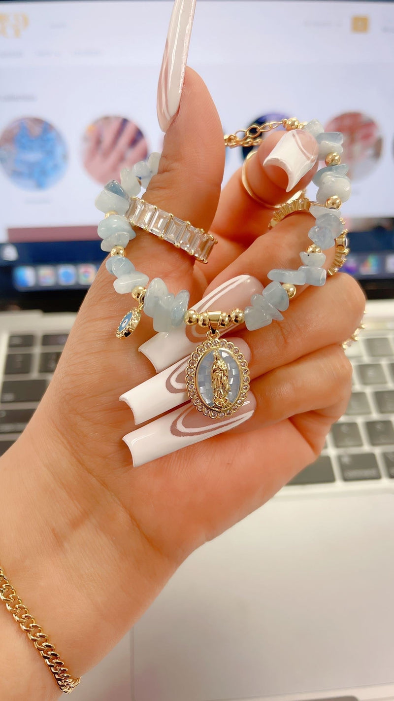 Aquamarine Protection Mary Bracelet