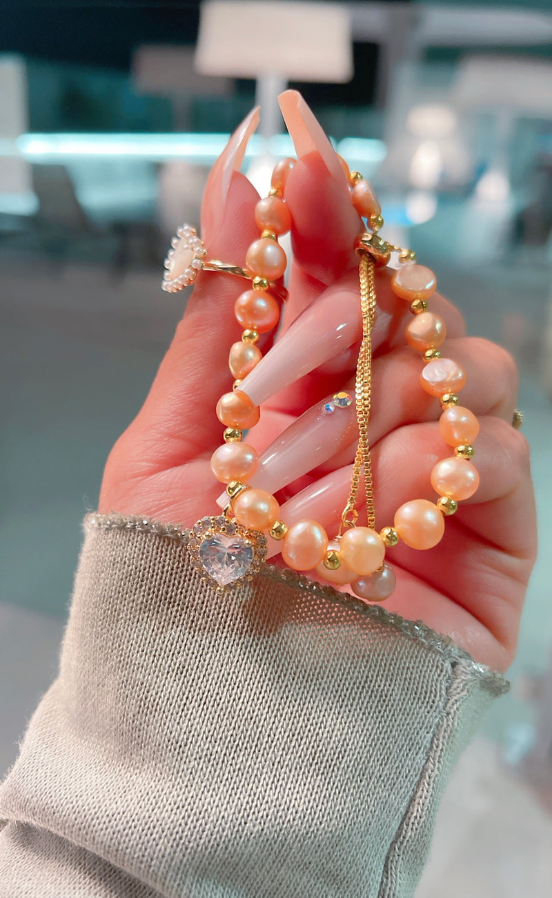 Diamond Peach Pearl Bracelet
