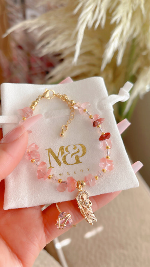 Pulsera San Judas Cuarzo Rosa