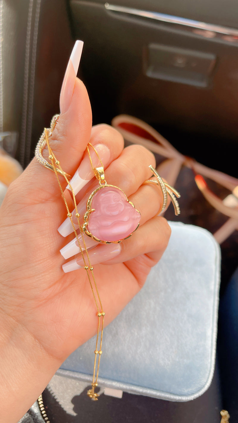 Pink Quartz Buddha Necklace