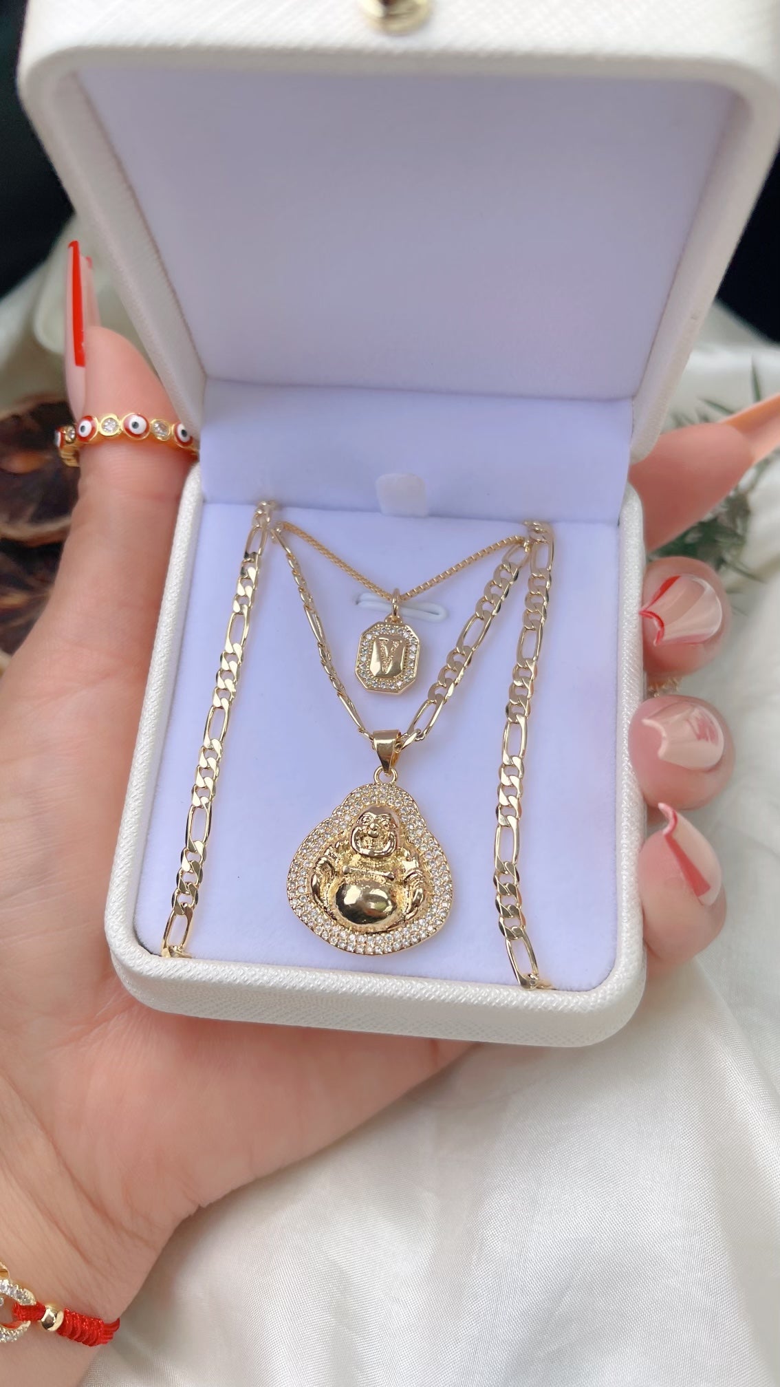 Initial Buddha Necklace Set