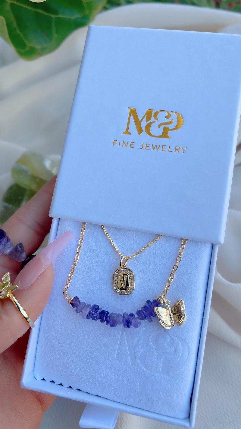 Initial Amethyst Necklace Set