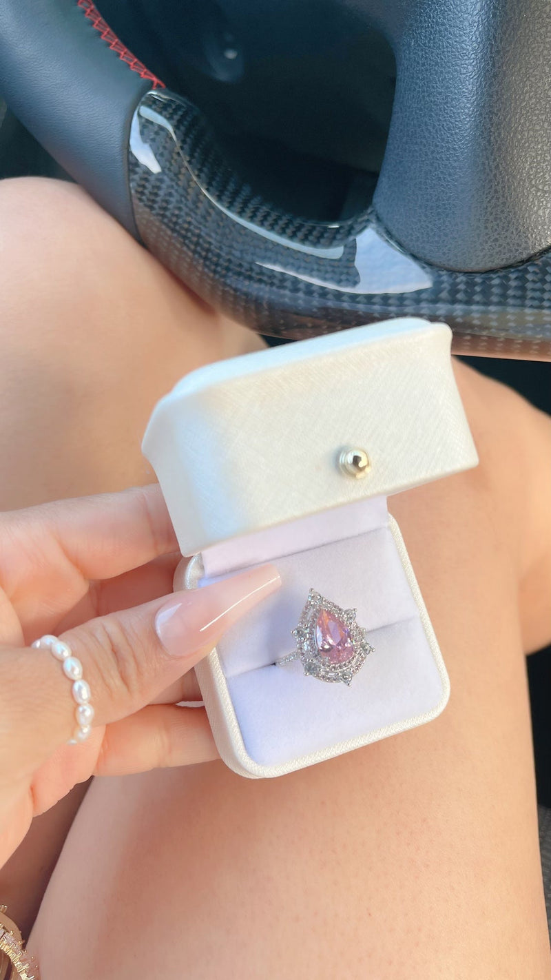 Silver Pink Tear Drop Ring