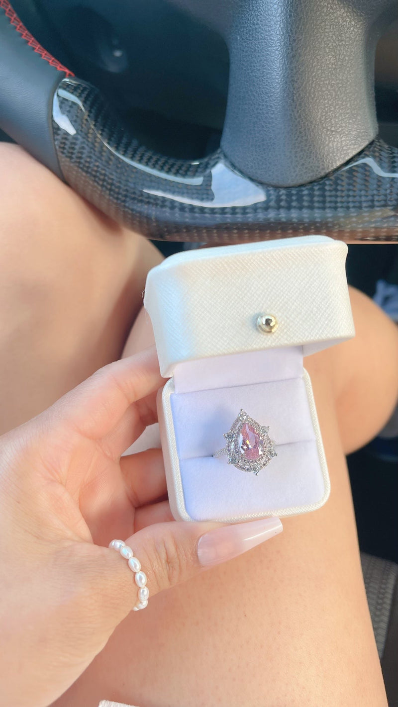 Silver Pink Tear Drop Ring