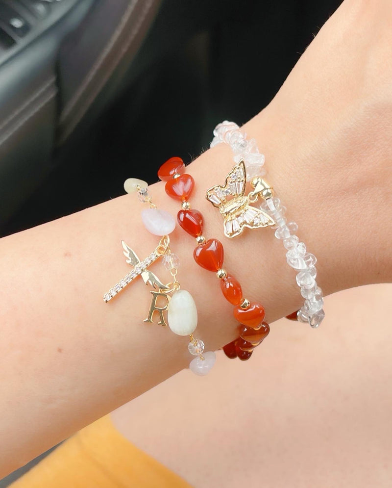 Brazalete Mary de Cuarzo Transparente y Cornalina