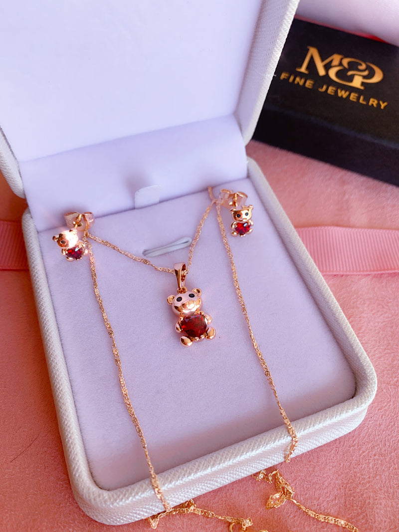Children's Bear Necklace + Earring Set