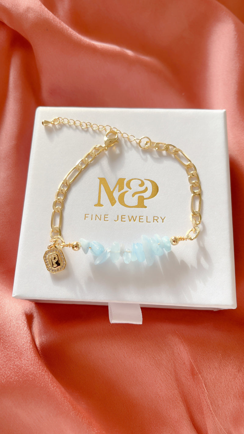 Set de Pulseras con Iniciales de Aguamarina (2 uds)