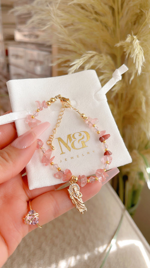 Pulsera San Judas Cuarzo Rosa