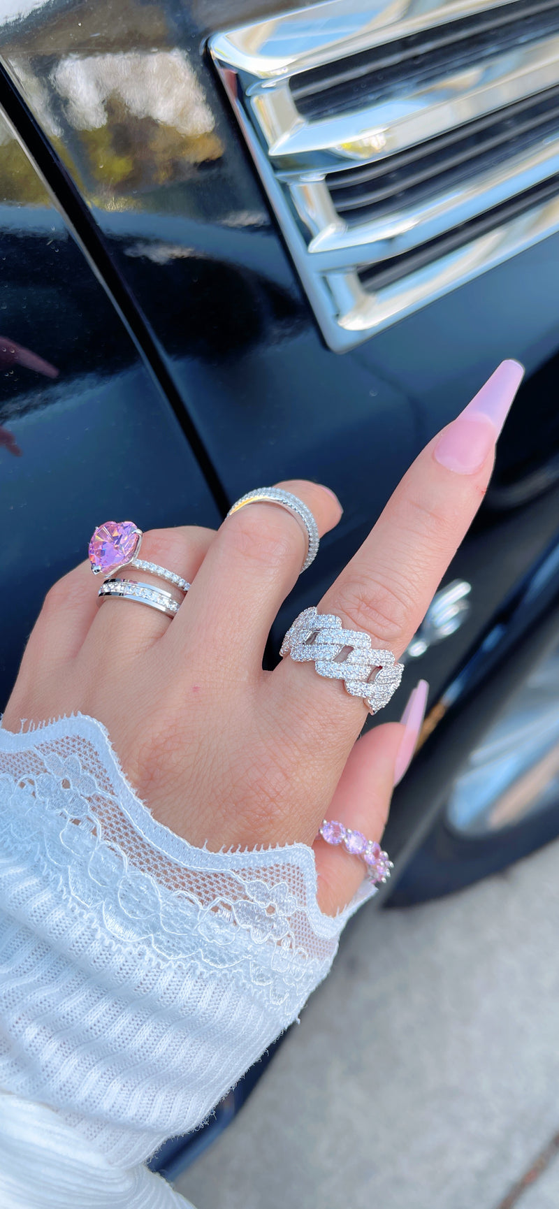 Silver Pink Band Ring