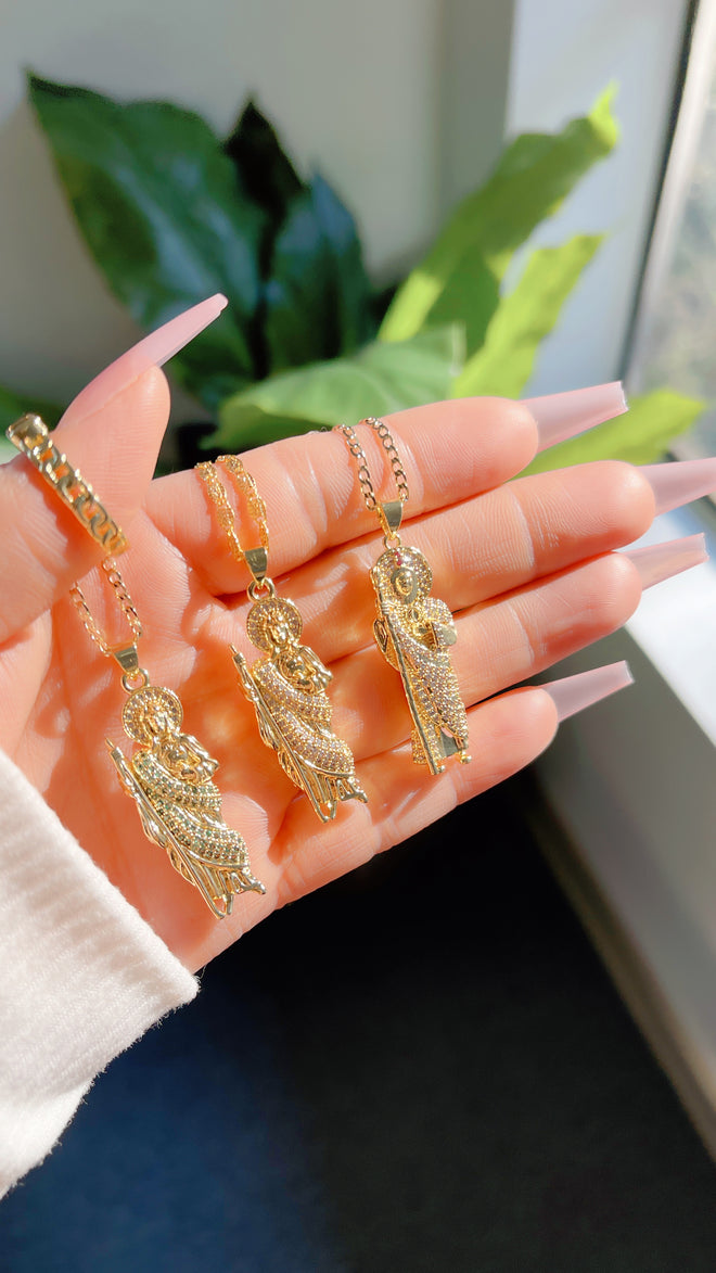 White Paved Saint Jude Necklace