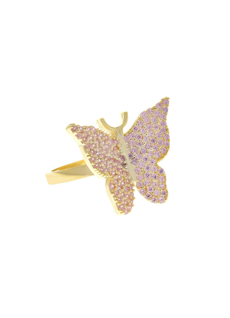 Pink Paved Butterfly Ring