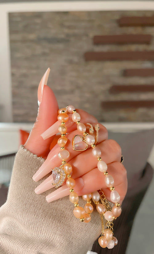 Diamond Peach Pearl Bracelet