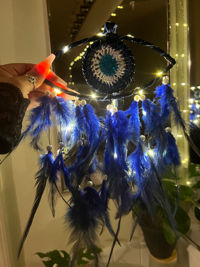 Small Evil Eye Protection Dream Catcher (Fairy Lights Included)