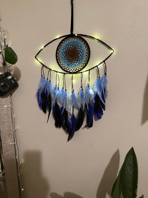 Evil Eye Turquoise Dream Catcher (Fairy Lights Included)