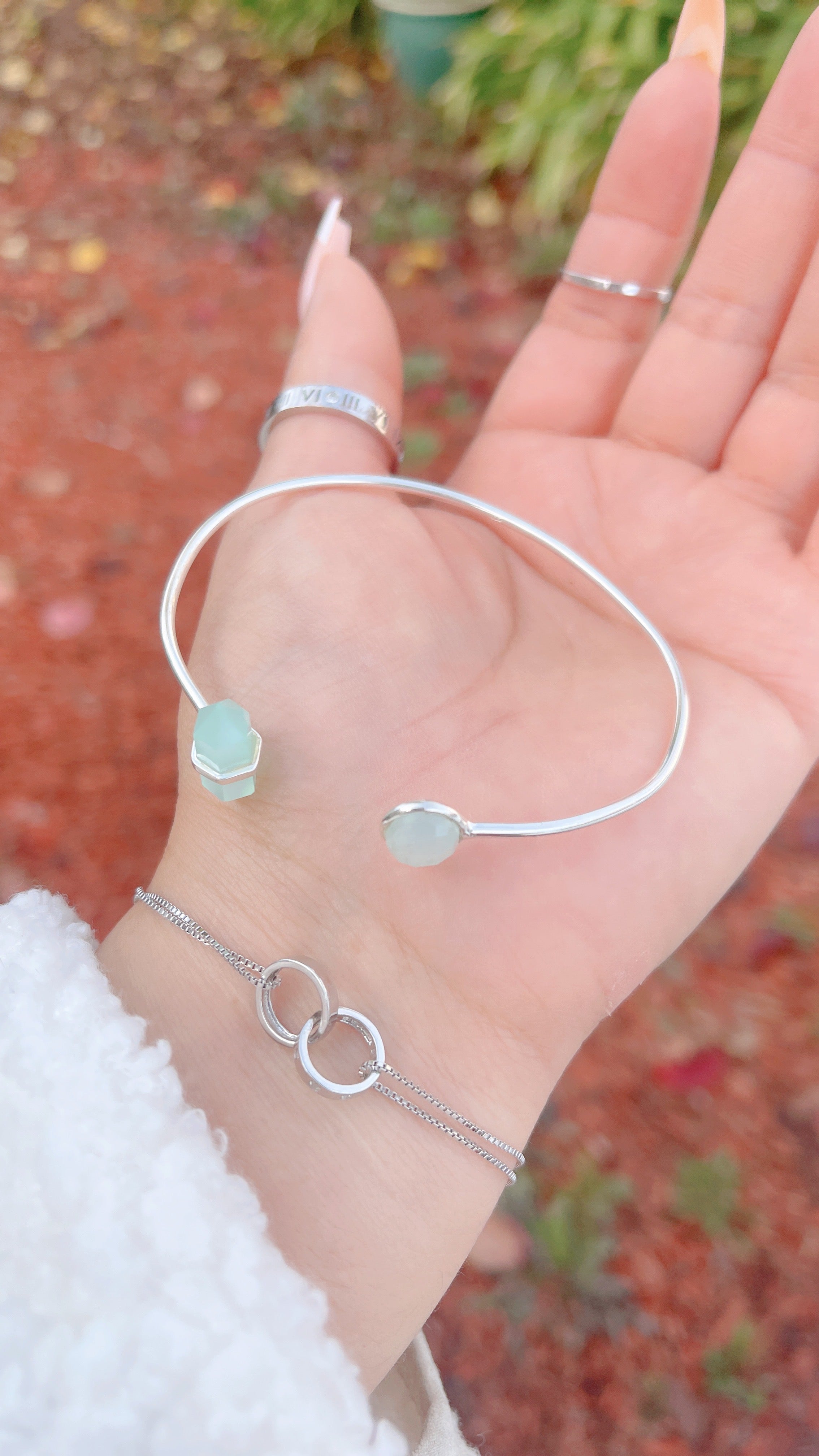 925 Sterling Silver Aquamarine Crystal Bracelet