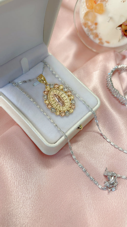Tri Gold Virgen de Guadalupe Necklace
