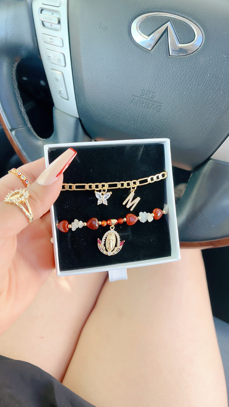 Initial Carnelian Mary Bracelet Set