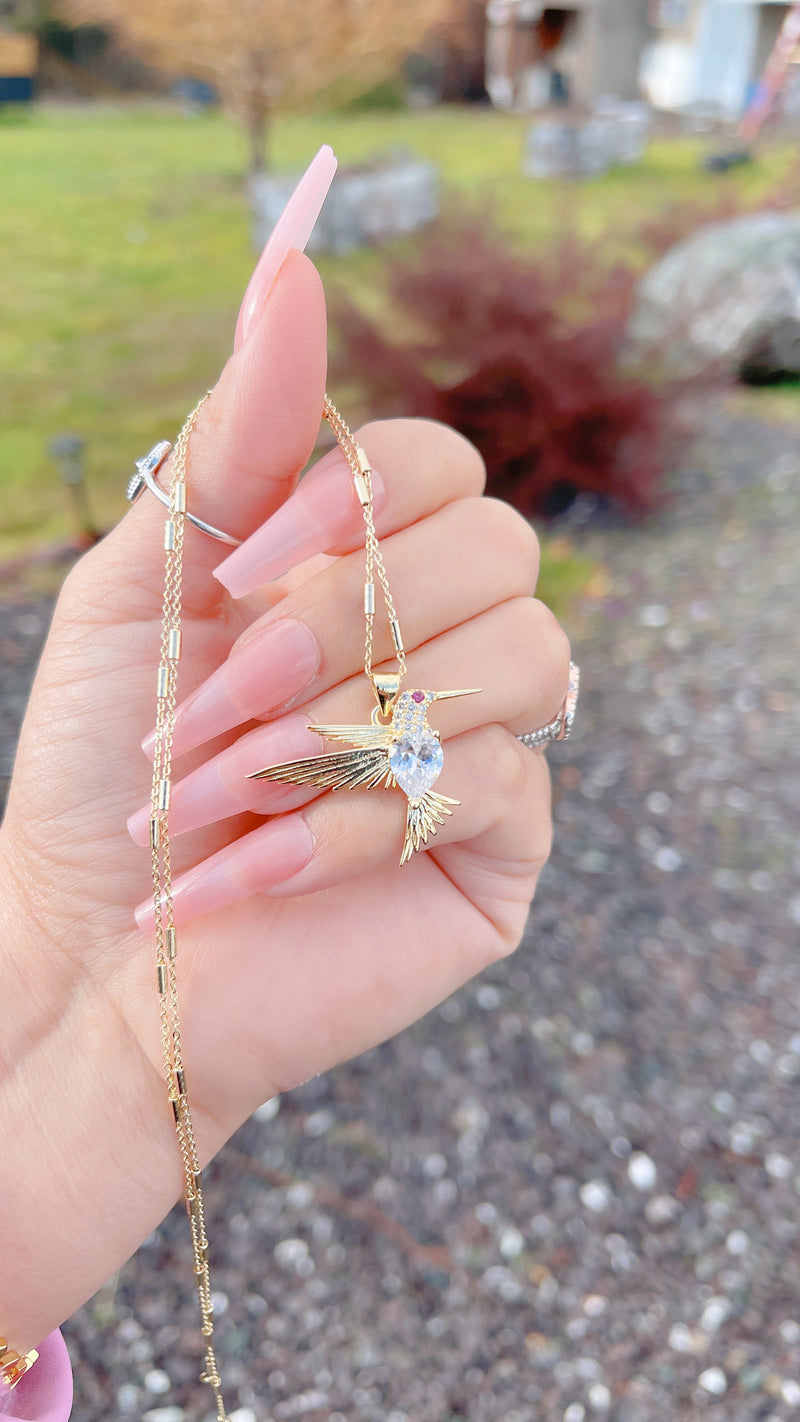 White Humming Bird Necklace