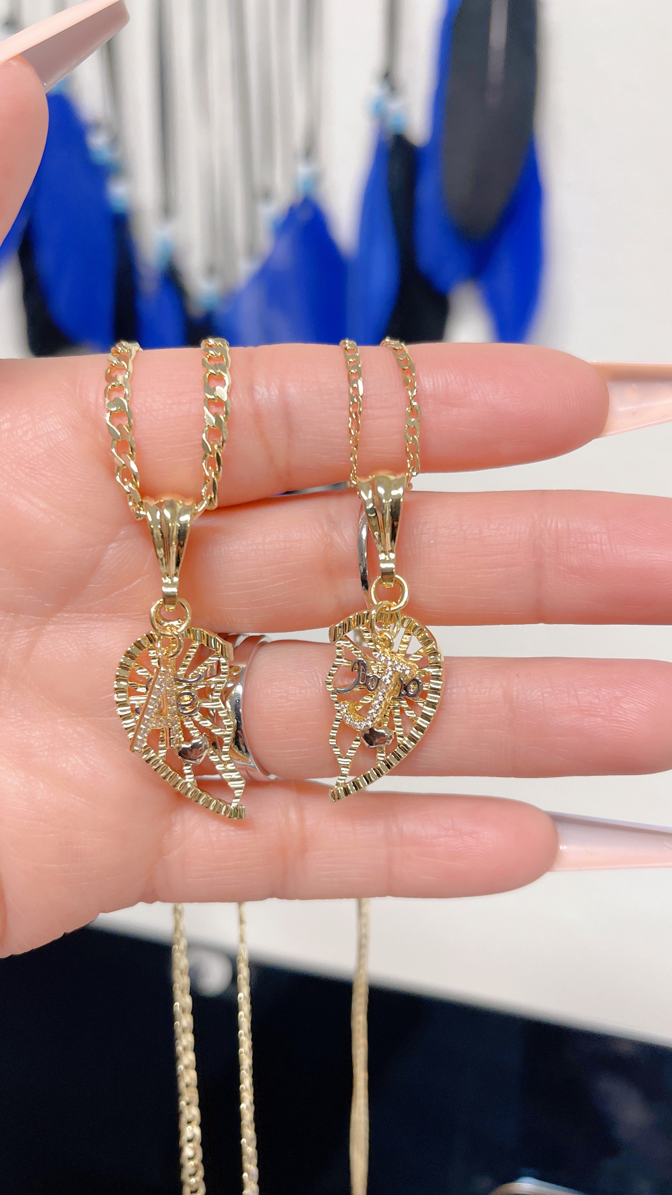 Couple Initial Heart Necklaces - Main Image