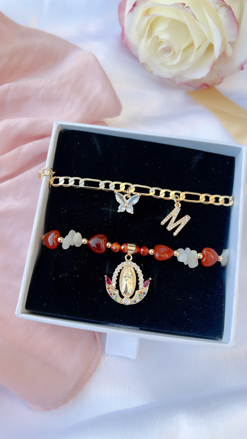 Initial Carnelian Mary Bracelet Set