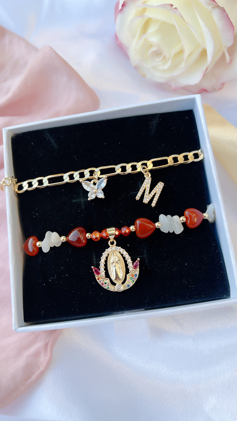 Initial Carnelian Mary Bracelet Set