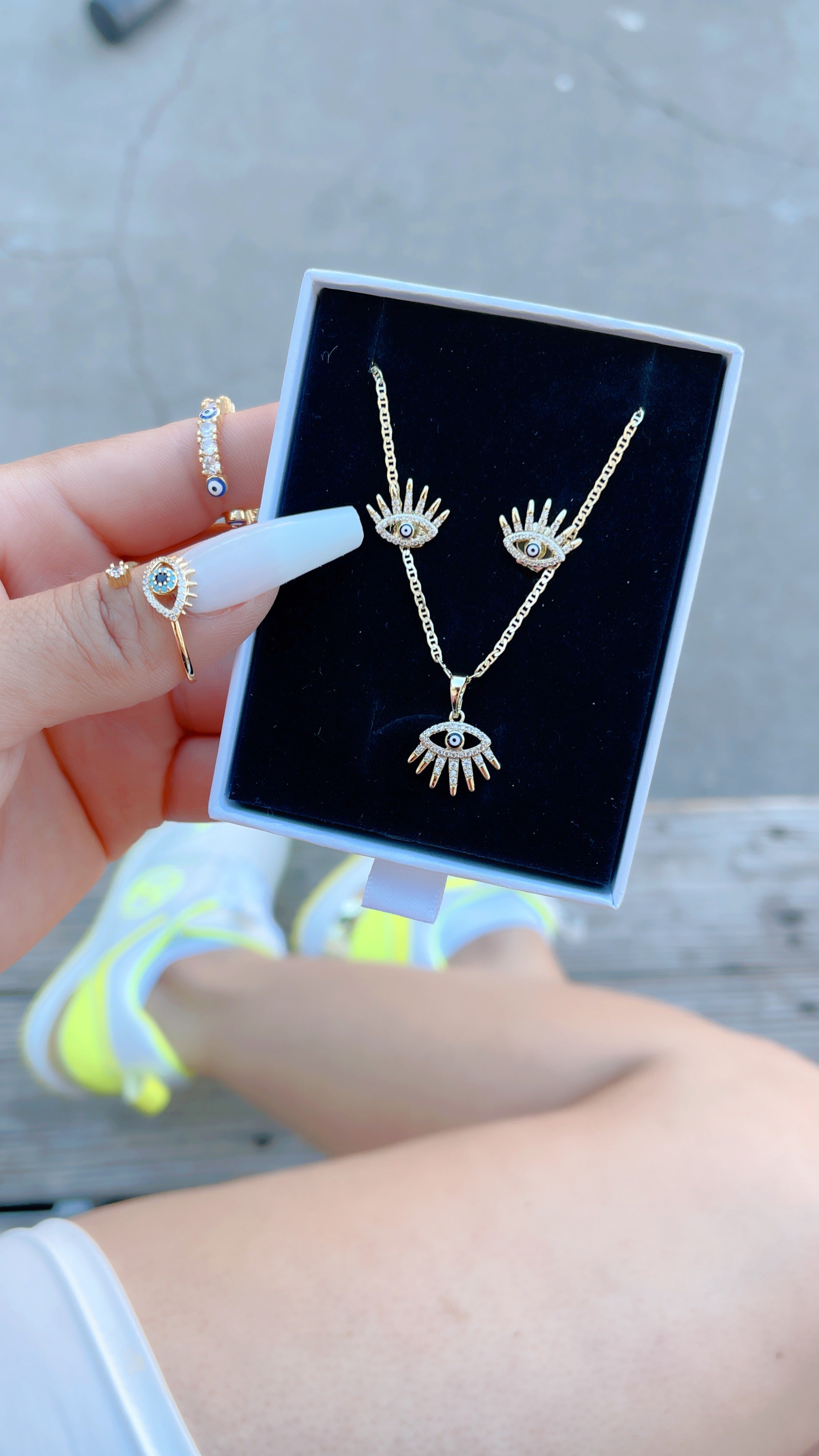 Spiritual Evil Eye Necklace + Earrings Set