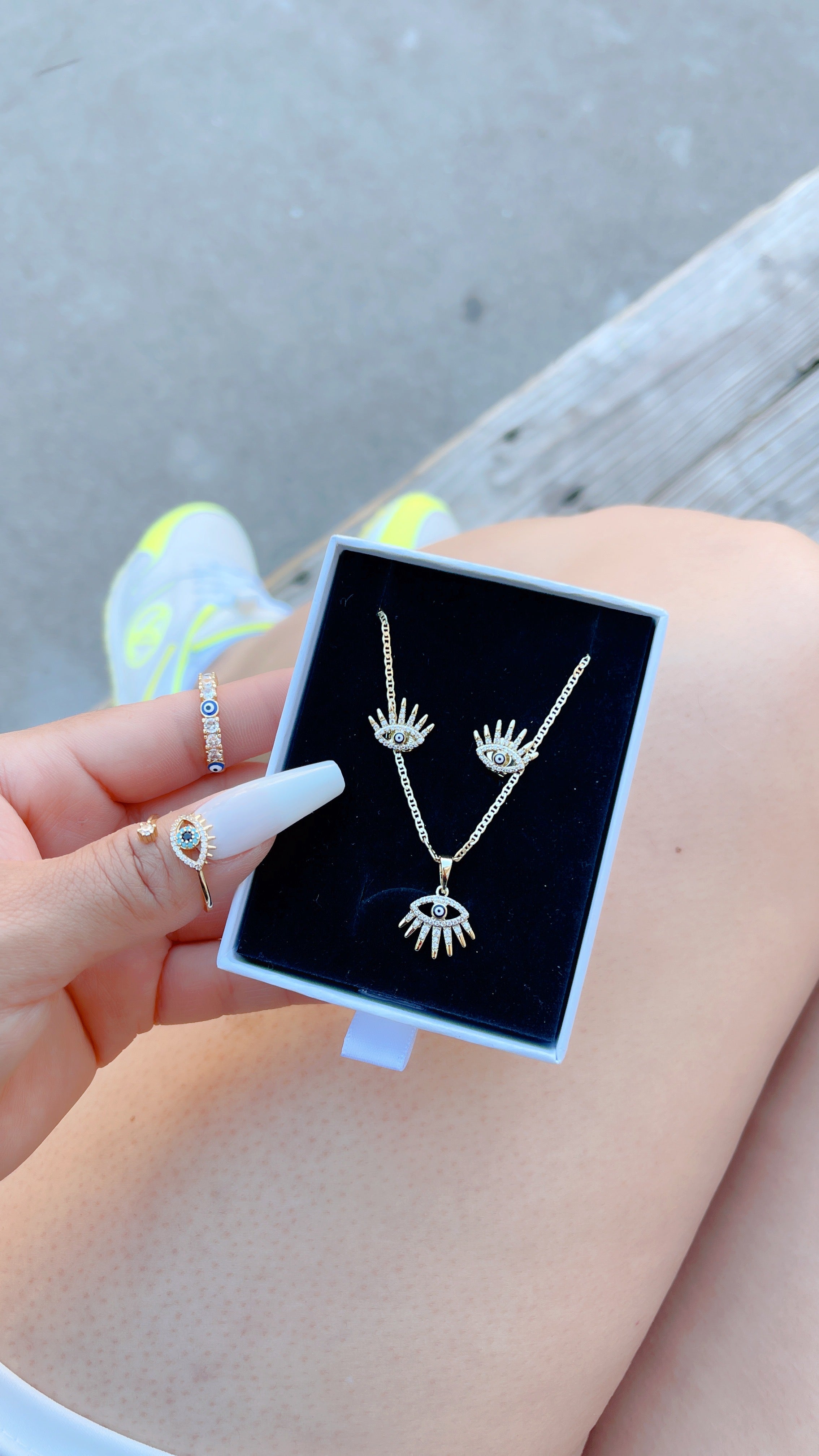 Spiritual Evil Eye Necklace + Earrings Set