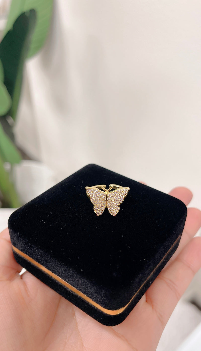 Pink Paved Butterfly Ring