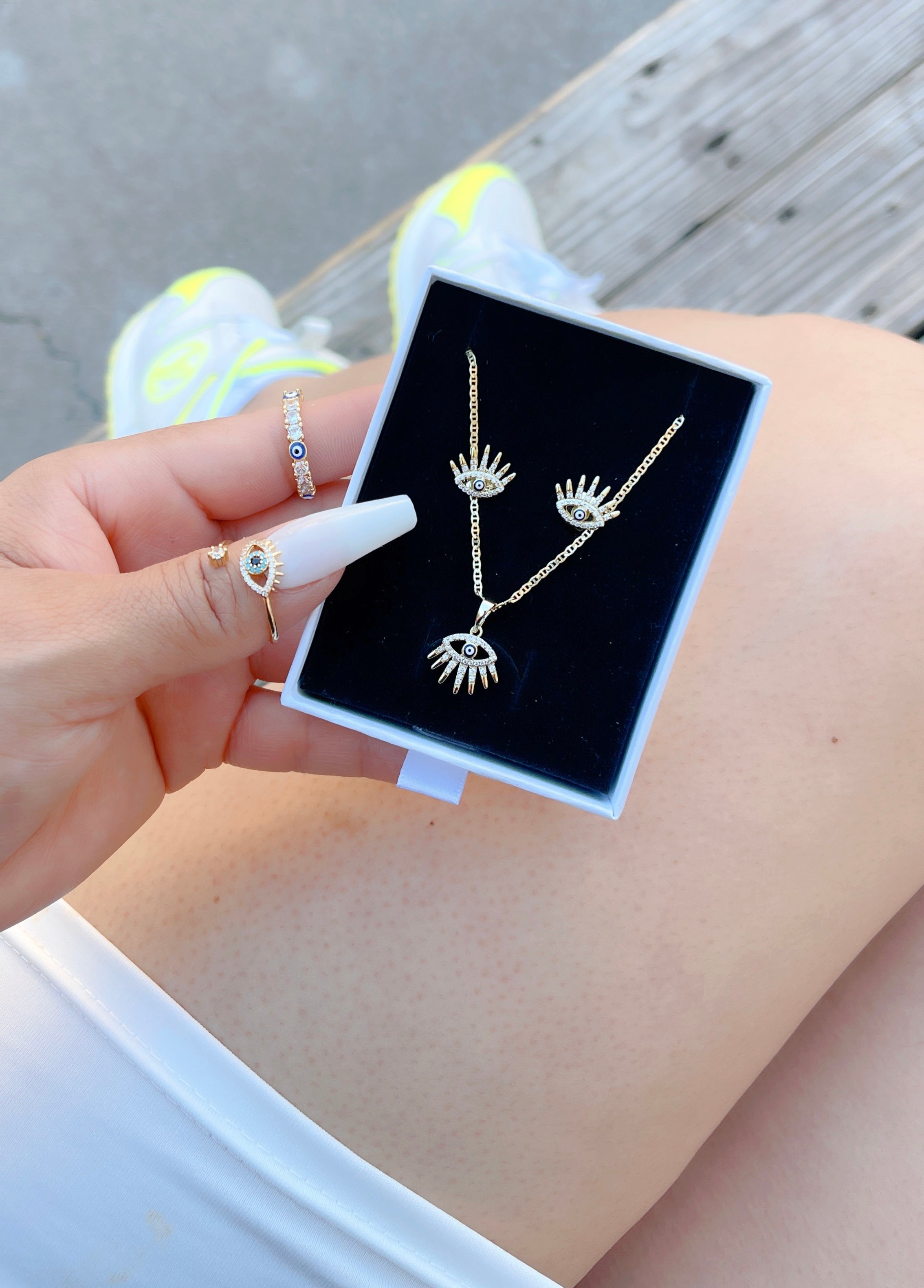 Spiritual Evil Eye Necklace + Earrings Set
