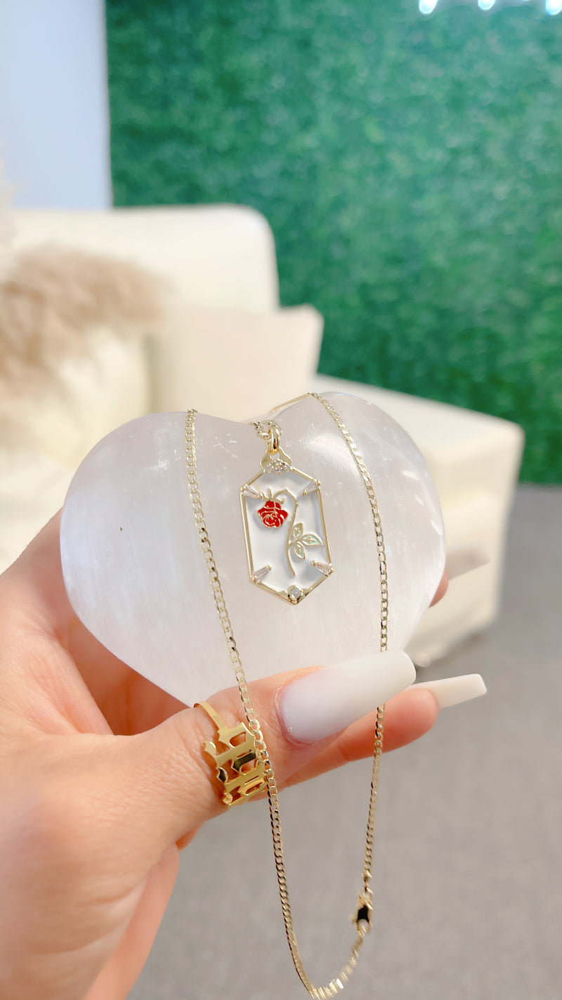 White Enchanted Rose Necklace