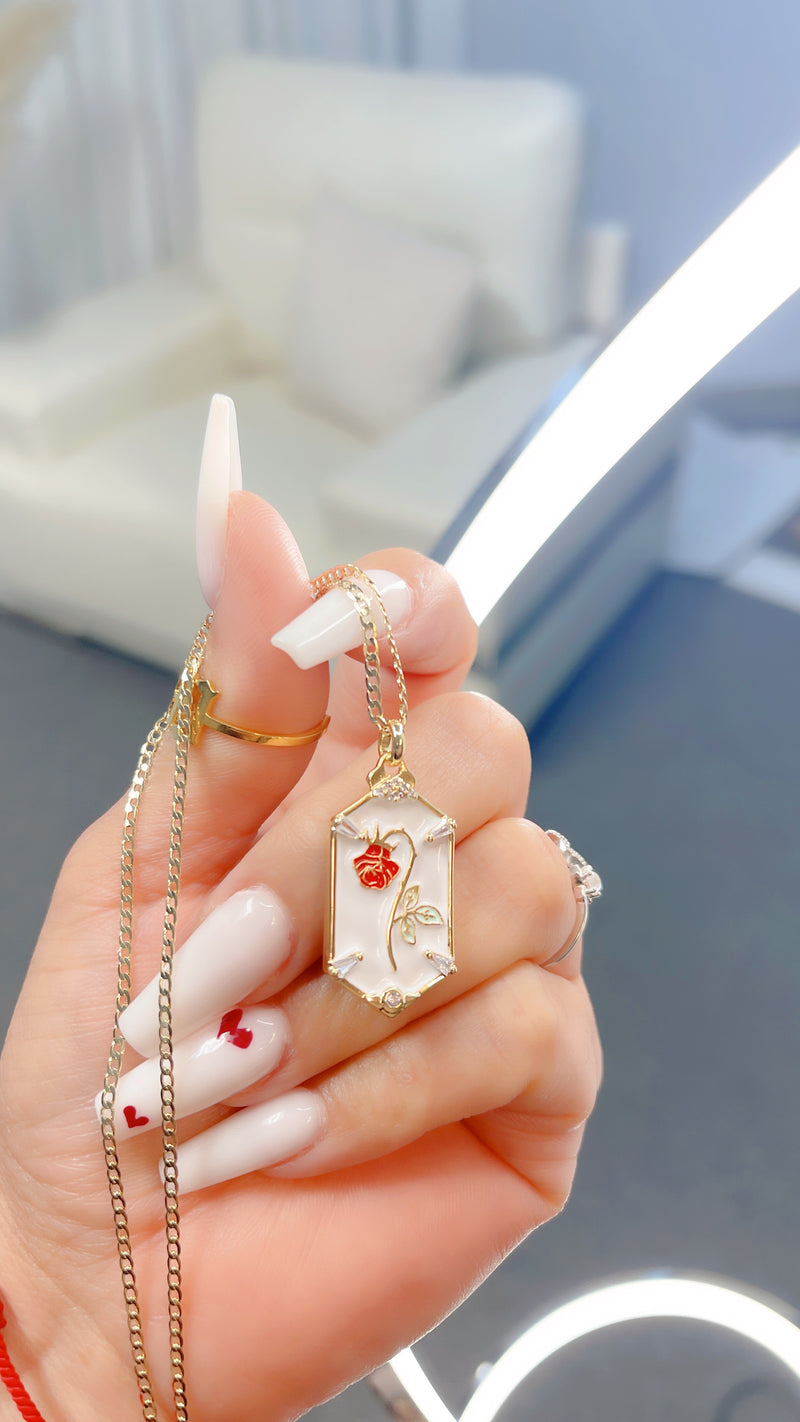 White Enchanted Rose Necklace