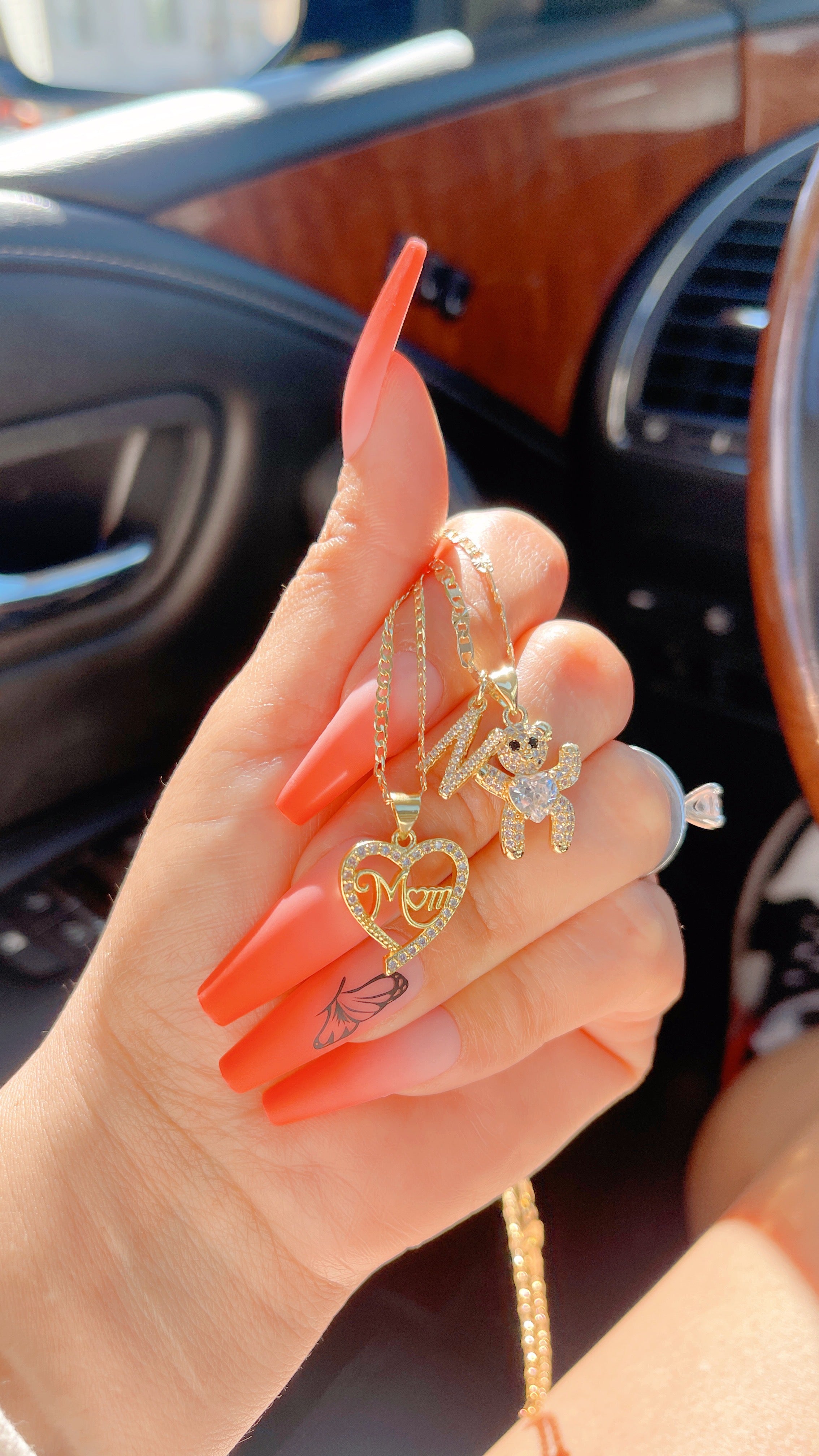 Initial Mommy and Child Necklace Set