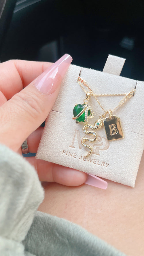Emerald Initial Snake Necklace SET