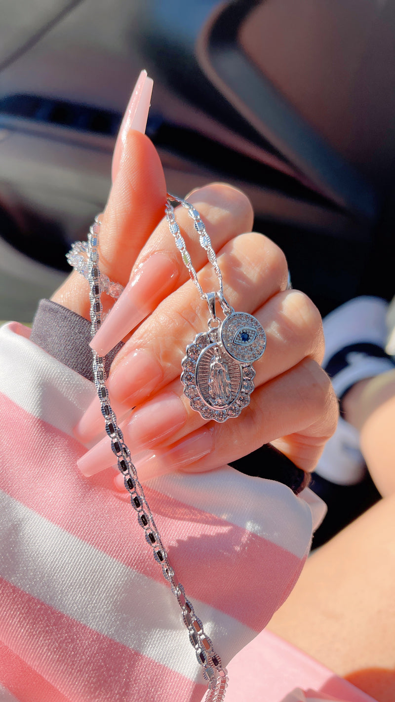 Silver Protection Virgen Maria Necklace