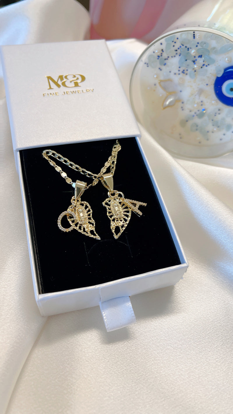 ❤️ Virgen Maria Couple Initial Heart Necklaces
