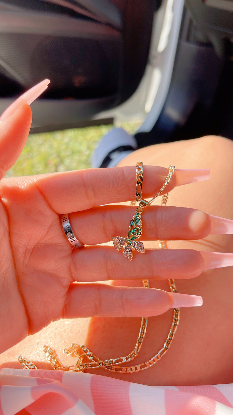 Emerald Figaro Butterfly Necklace