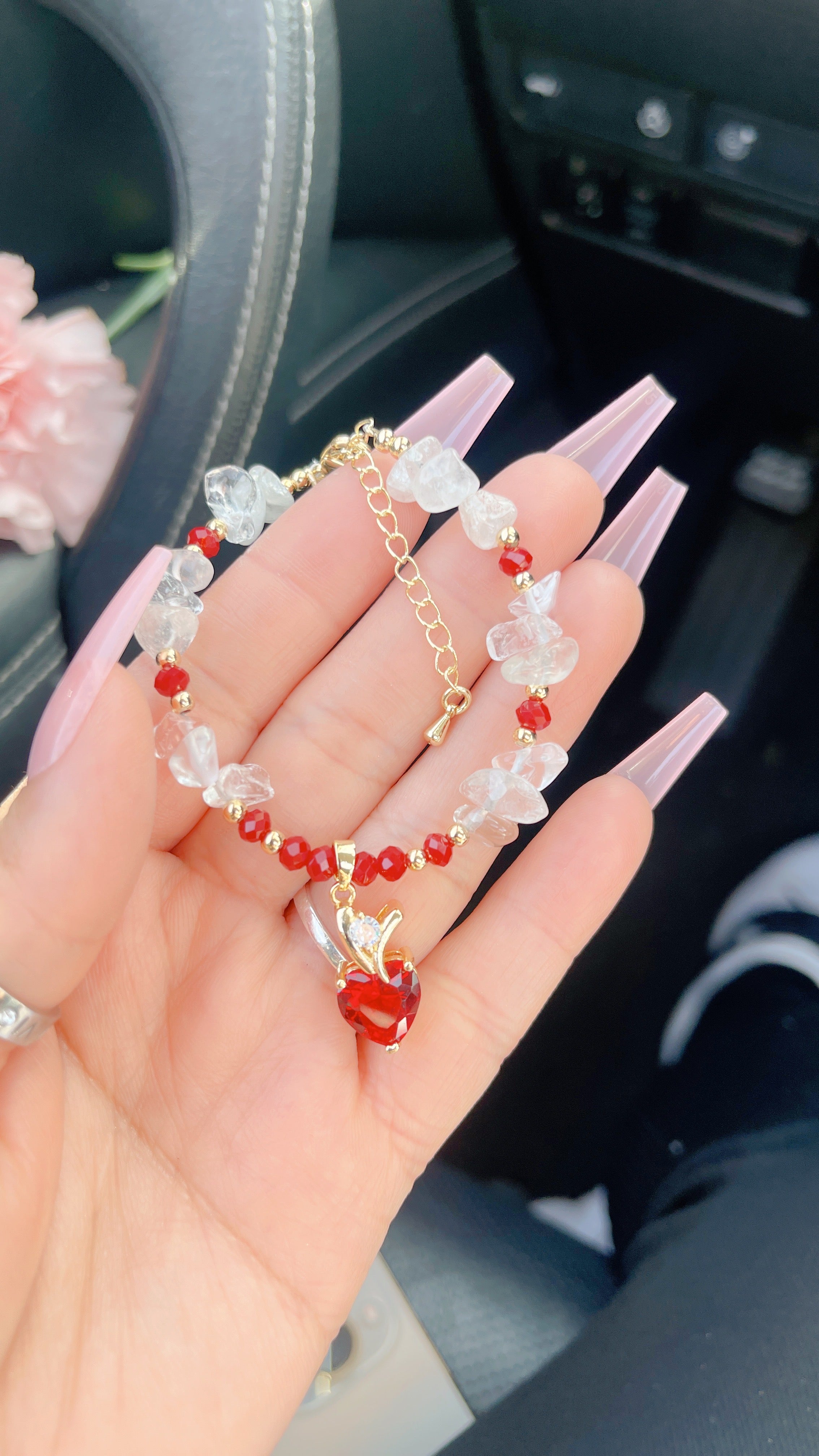 Juego de pulseras de corazón rojo de la suerte