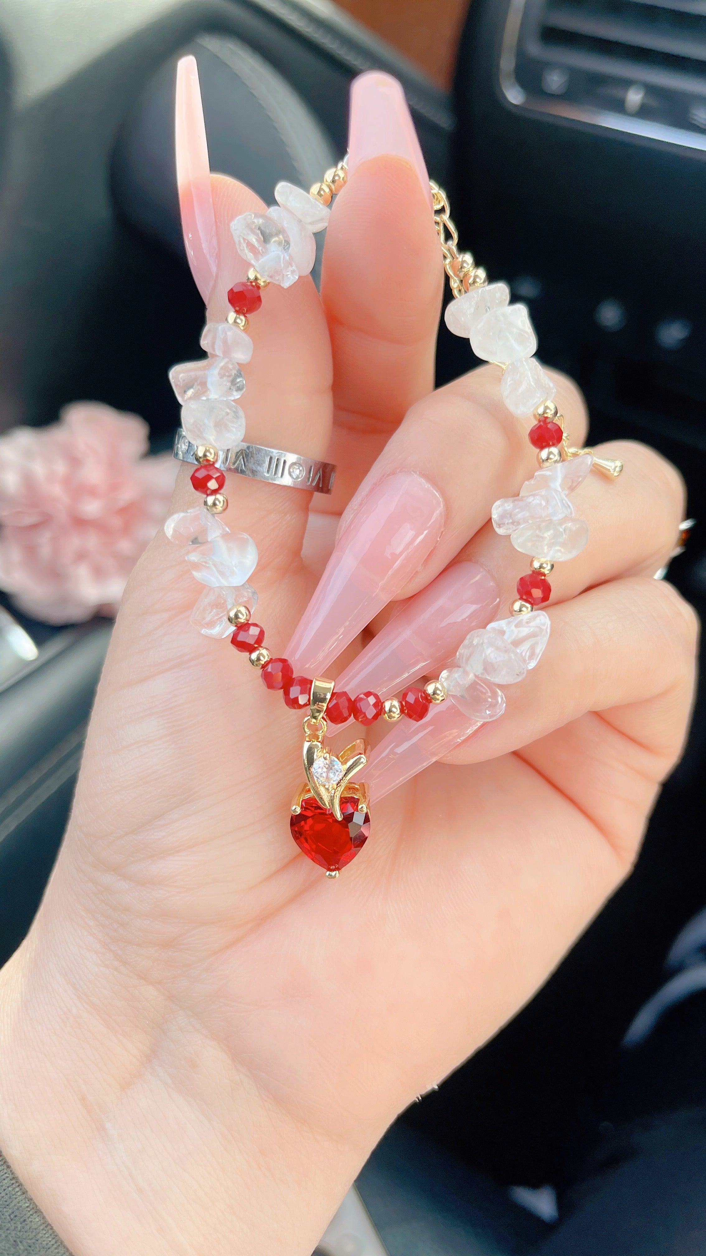 Juego de pulseras de corazón rojo de la suerte
