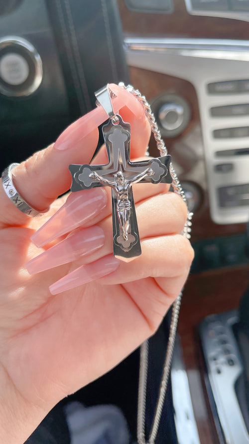 Silver Jesus Cross Necklace