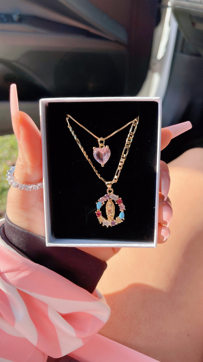 Virgen de Guadalupe Heart Necklace SET