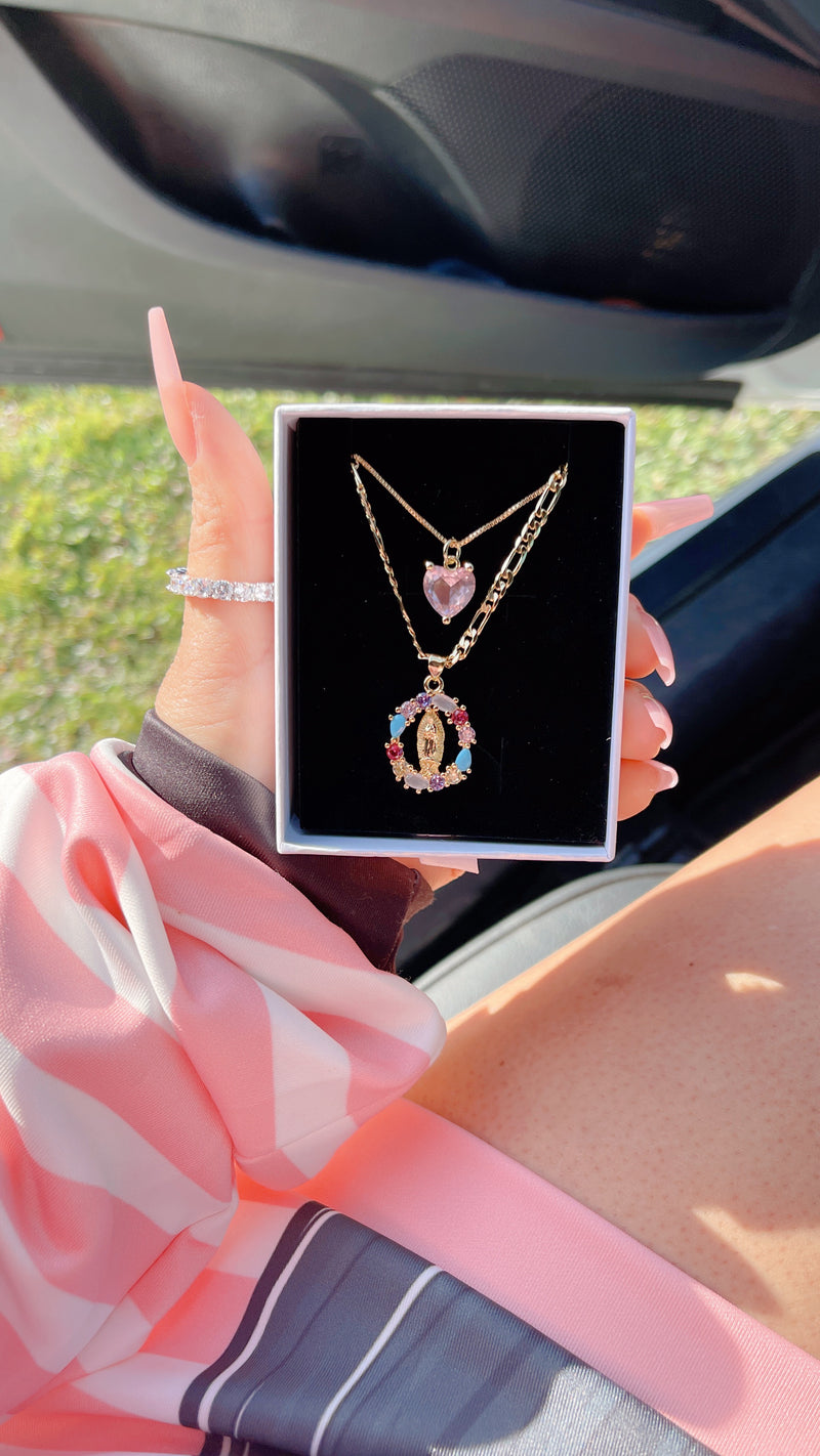 Virgen de Guadalupe Heart Necklace SET